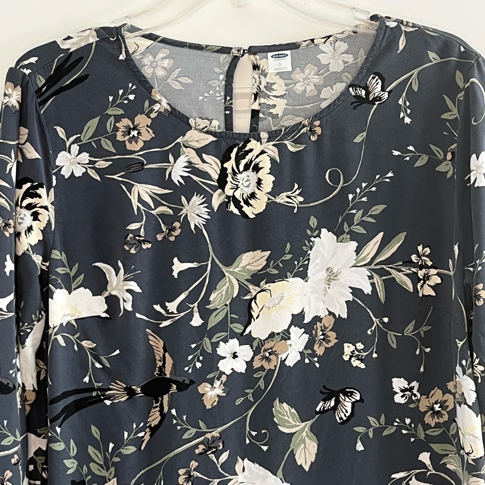 Old Navy Floral Bell Sleeve Shift Dress Birds Butterfly Size Large Cottagecore - Picture 4 of 15